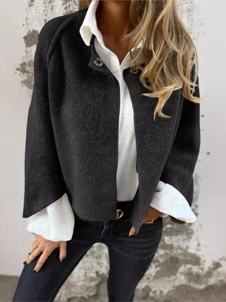 Women's Jackets 2024 Autumn Winter Loose Short Imitation Cashmere Long Sleeved Jacket Coat Fashion Red Black Coats