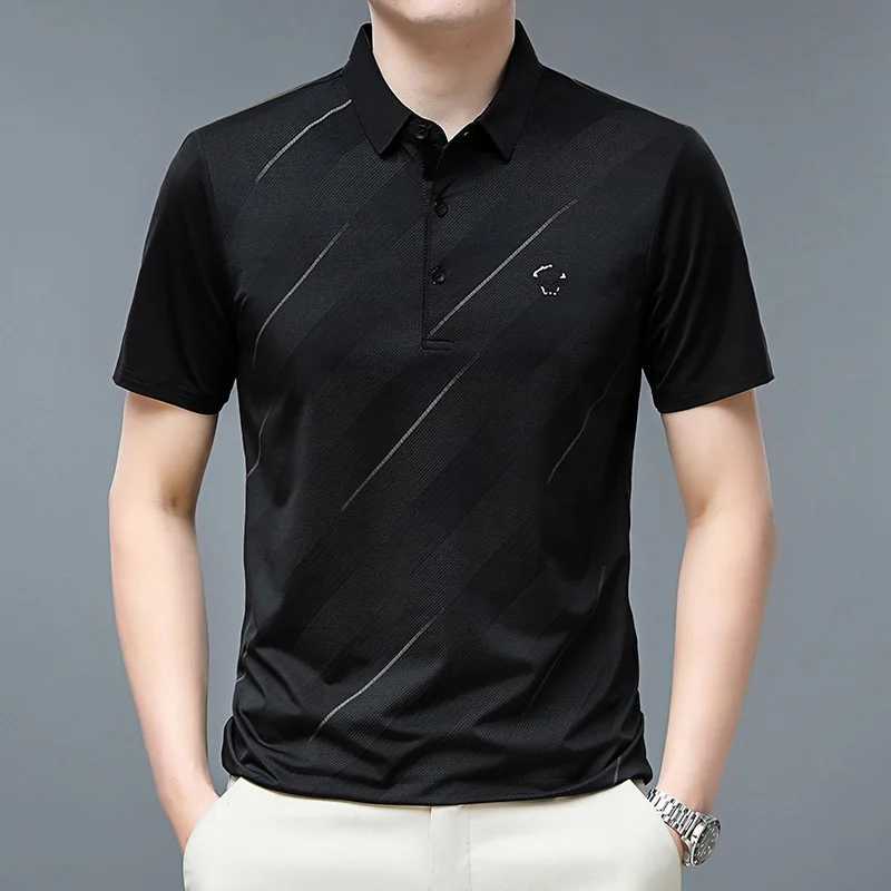 2023 Summer New Short Sleeved T-shirt Mens Lapel Business Large Port Style Mens Clothing Ice Silk Breathable Thin Polo ShirtX240920