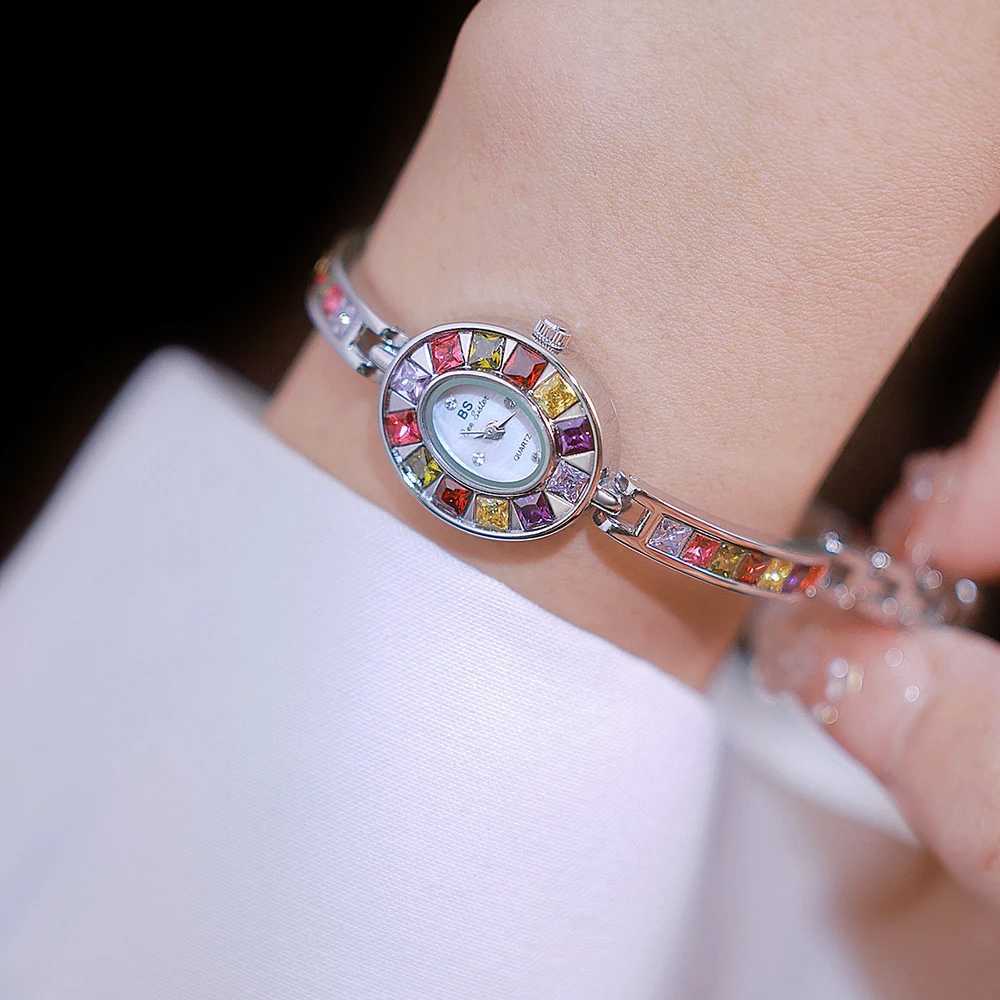 Womens Watch Luxury Fashion Quartz Wristwatches Colored Rhinestone Small Silver Bracelet Watches For Women GiftsX240920