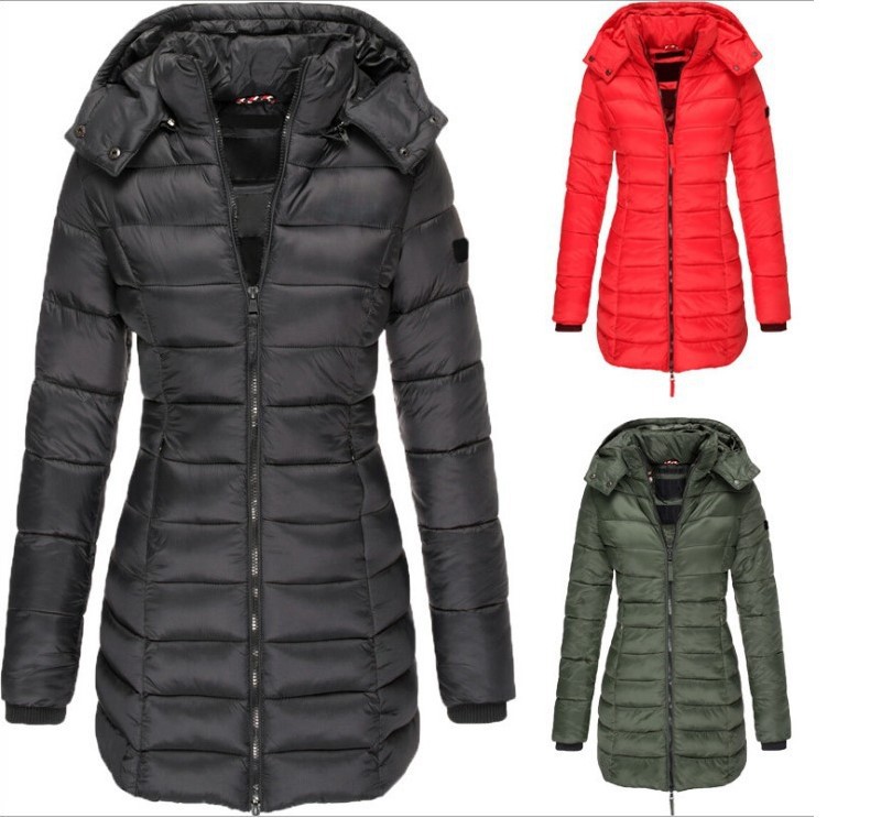 Women Down Jacket Winter Thicken Warm Women Parkas Zippers Solid Overcoat Casual Long Sleeve Padded Puffer Jacket Female Mid-Length Slim Coat Top