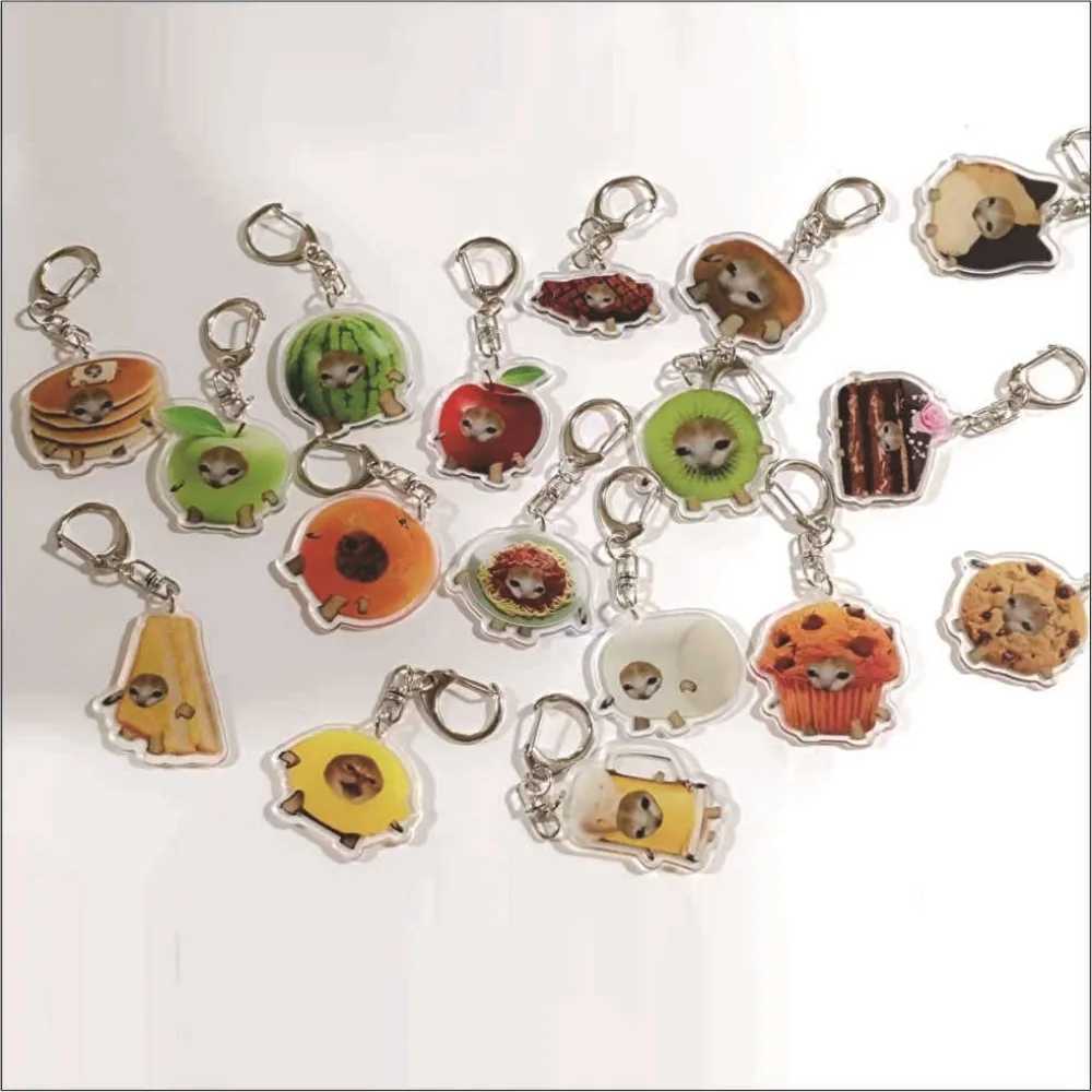 Cute Acrylic Happy Funny Cat Keychain Food Cat Head Portable Toast Cat Pendant Key Ring Small Bag Accessories Car Key ChainsX240919