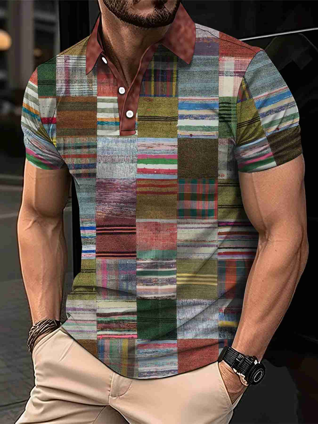 New Vintage Mens Polo Shirt 3D Fashion Patchwork Printing Shirts Casual Short-Sleeved Summer Streetwear Men Clothing Tees TopsXJ240920