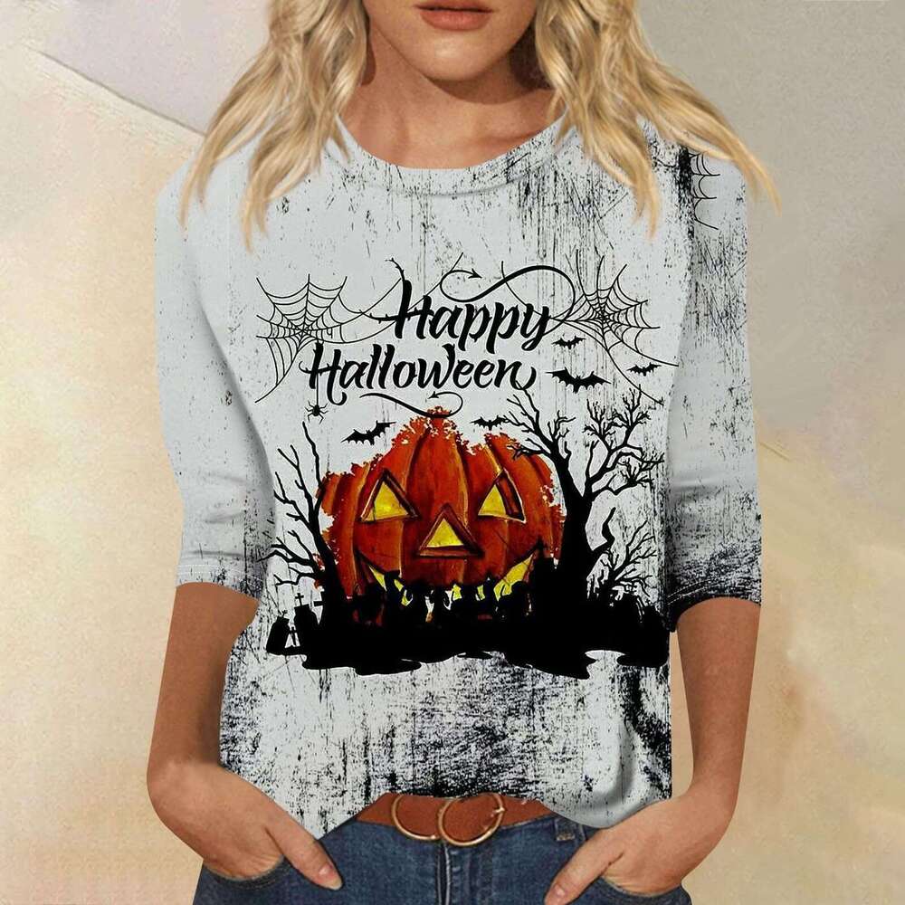 Hallowmas Cartoon Halloween Pumpkin 3D Printed Seven Sleeve T-shirt Adult Top