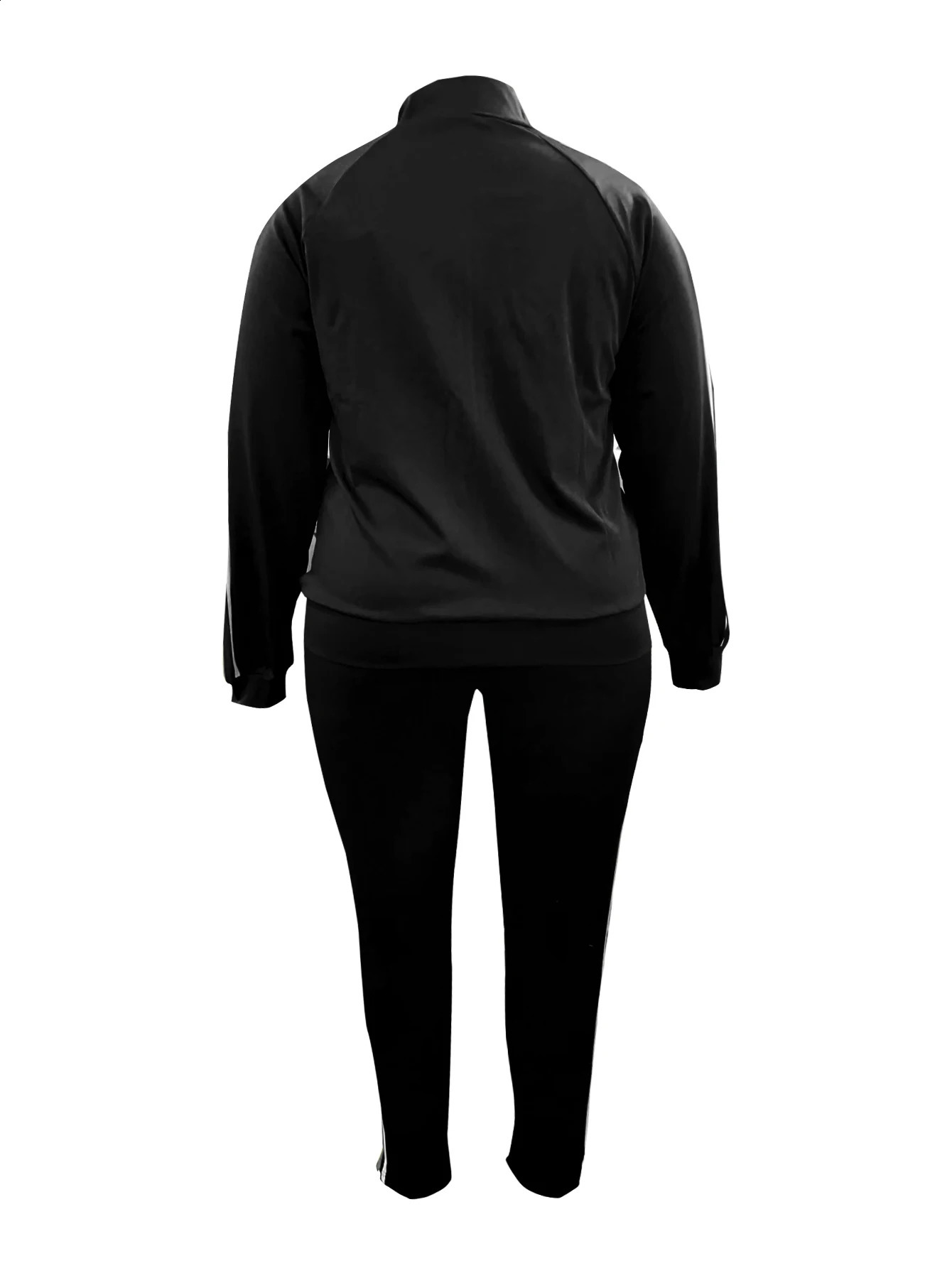 LW Plus size two-piece striped kangaroo pocket track and field suit set womens track and field suit 2-piece set autumn womens jogging suit 240920