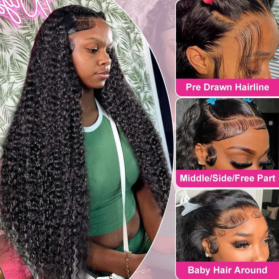 Deep Wave 13x6 HD Transparent Front Human Hair Wig 250 Density Brazilian Kinky Curly 13x4 Lace Frontal Wigs For Women