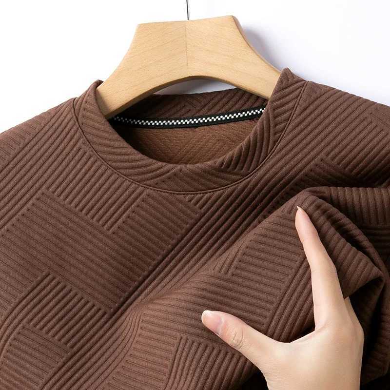 Spring and Autumn Mens Casual Jacquard Long sleeved Round Neck T-shirt Fashion TopX240919