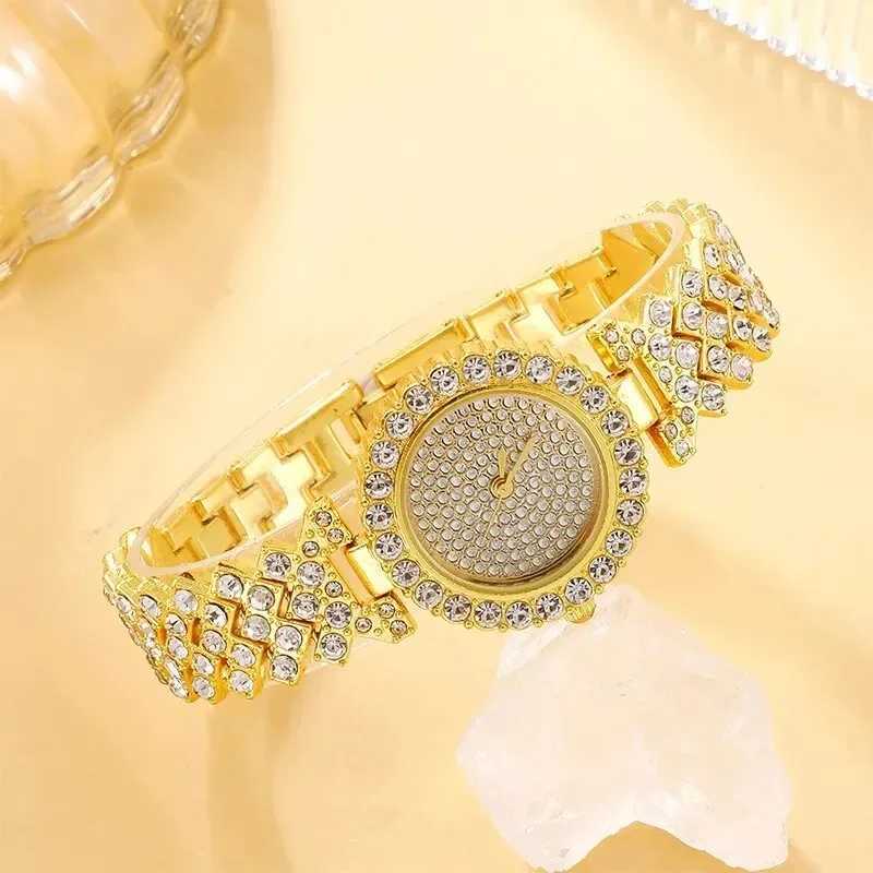 2pcs Womens Fashion Simple Gold Steel Band Quartz Watch Female Clock Women Bracelet Watches Set With DiamondsX240920