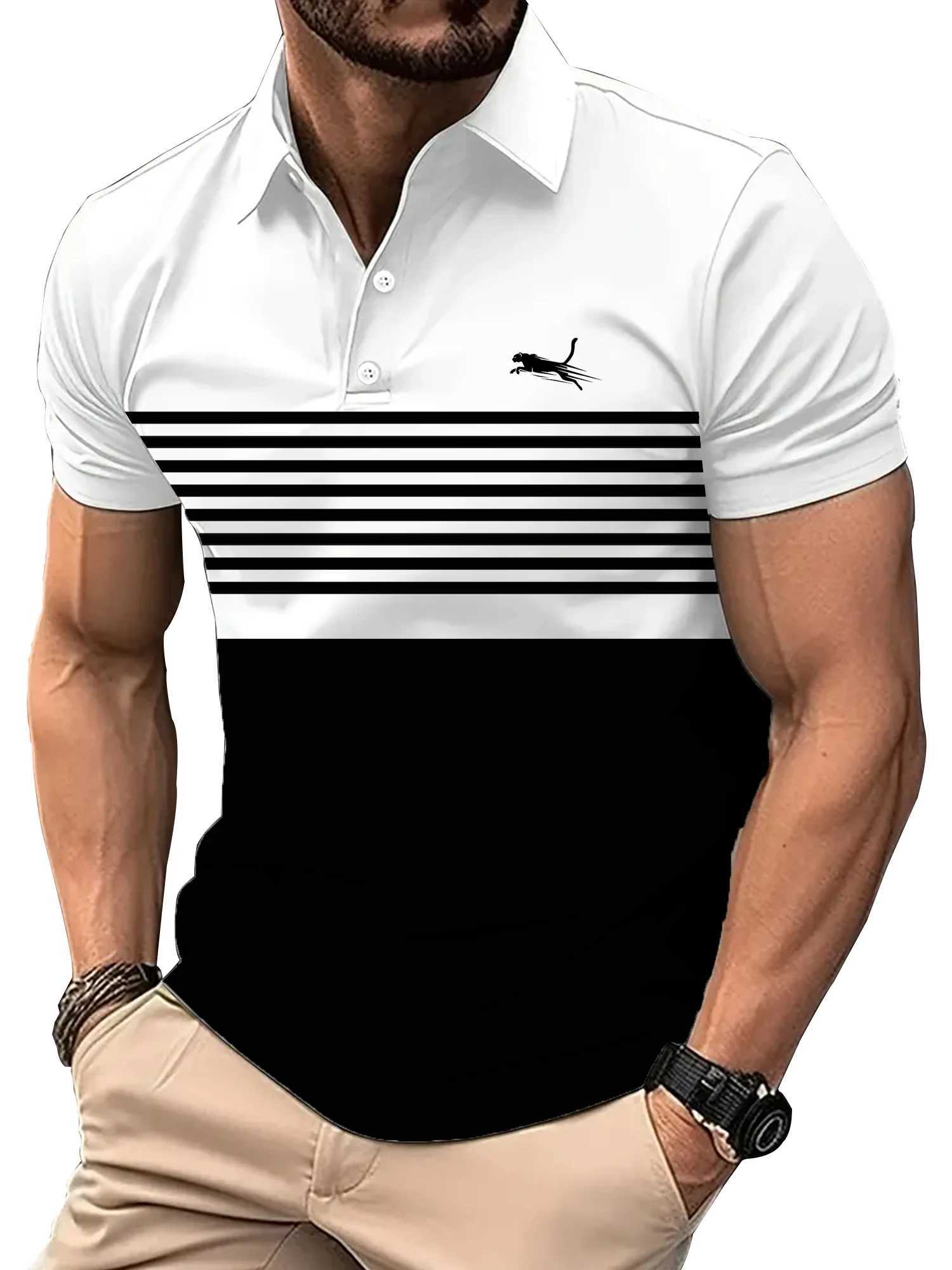 2024 Golf Wear Men Fashion Short -sleeved Striped Stamps Poloshan Casual Lapel POLO Shirt Mens Clothing TopsX240920
