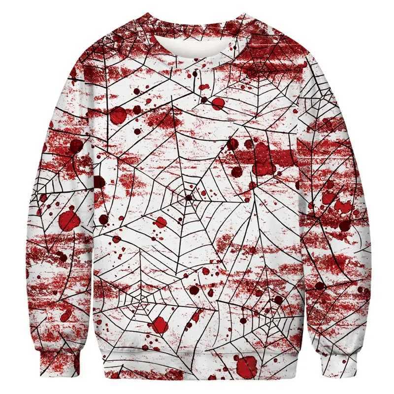 Halloween Fake Bloody Graphic Sweatshirt For Men Cool 3d Printed Skull Pullovers Personality Cosplay Long Sleeves Tops Hoodies Y240920