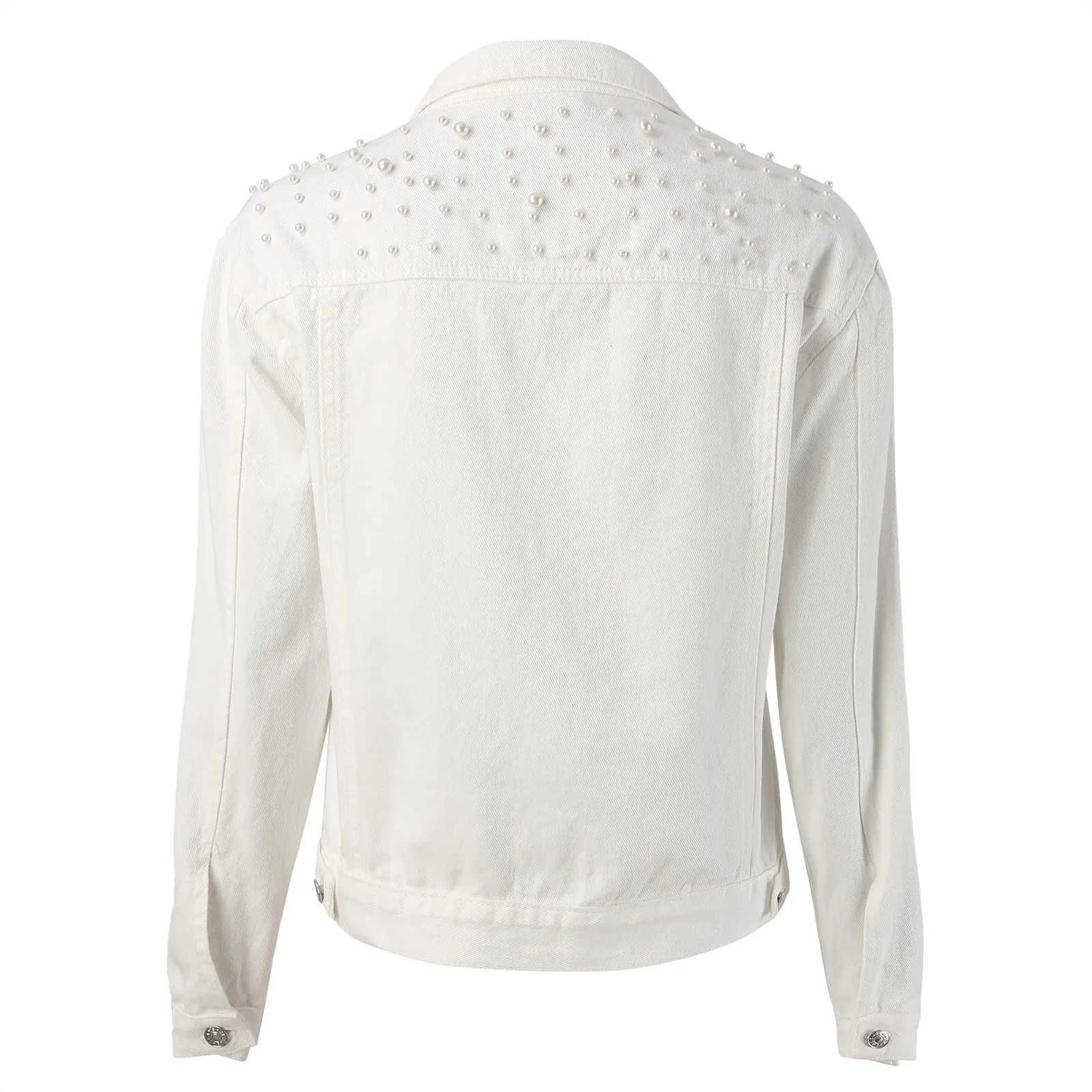 Casual Single-breasted Solid Cardigan Autumn Fashion Womens Denim Jacket Full Sleeve Loose Button Pearls Short Lapel WildX240920