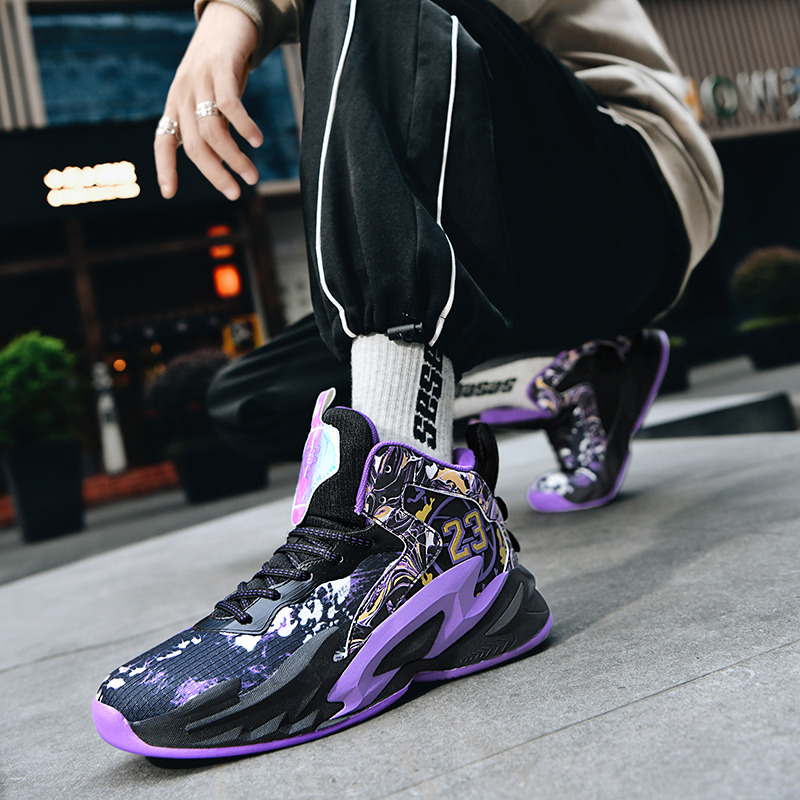 Fashion Black Purple Basketball Shoes Men Unisex Athletic Sneakers Shock-absorbing Non-slip Sports Basketball Trainers For Men