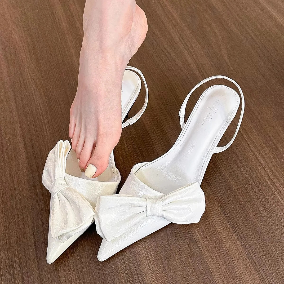 Street Style Bow Pump Sexy Point Toe Thin High Heels Womens Shoes Elegant Strap Sandalia Inkless High Heels 240919