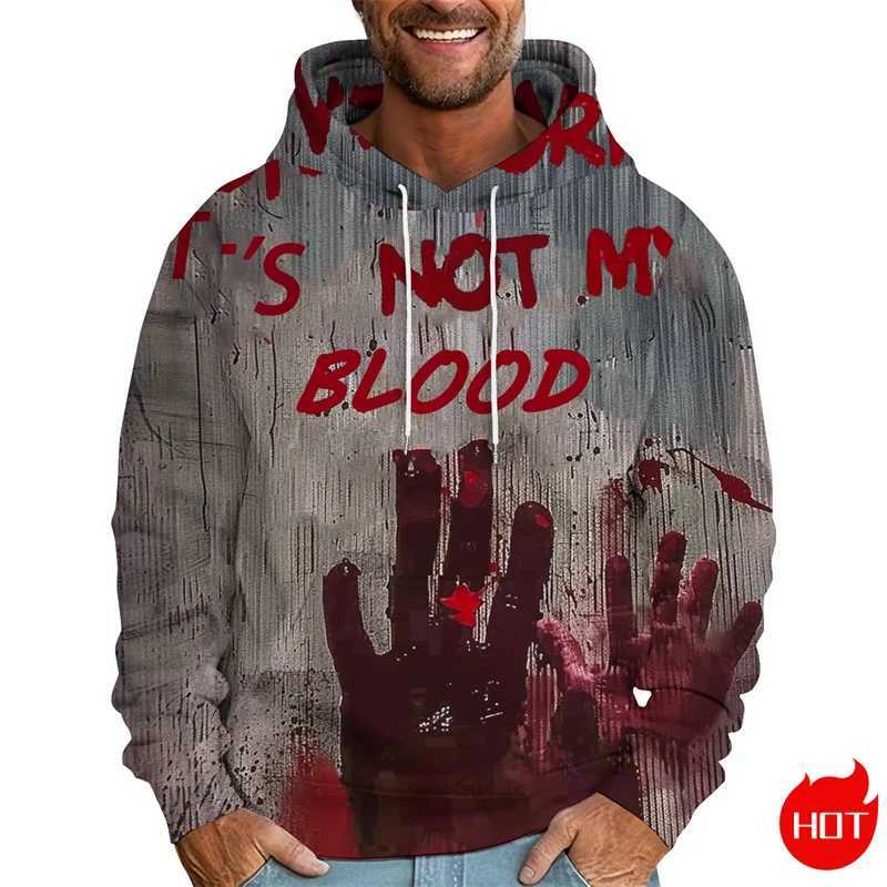 Horror New 3D Red Bloody Patterns Printing Hoodies Fashion Halloween Graphic Hooded Sweatshirts Kid Cool Pullovers Mens Clothing Y240920