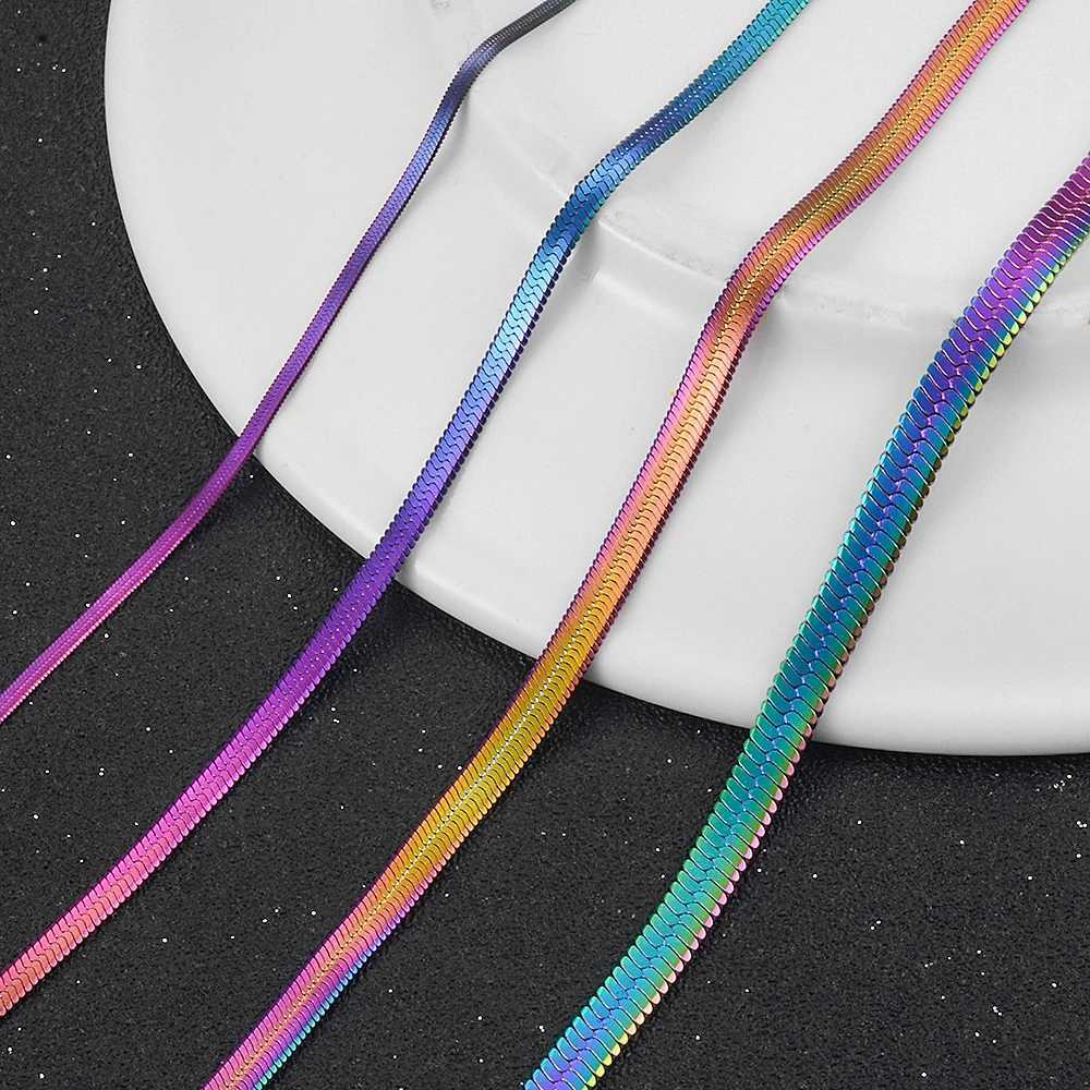 High Quality Men And Women Rainbow Color Stainless Steel Serpentine Necklace Chain Popular Hip Hop JewelryX240919