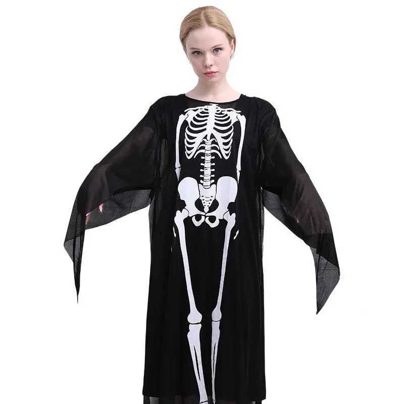 Halloween Adults Kids Skull Skeleton Printed Masquerade Scary Cosplay Costumes with Gloves for Carnival Party Clothes Stage Wear Y240919