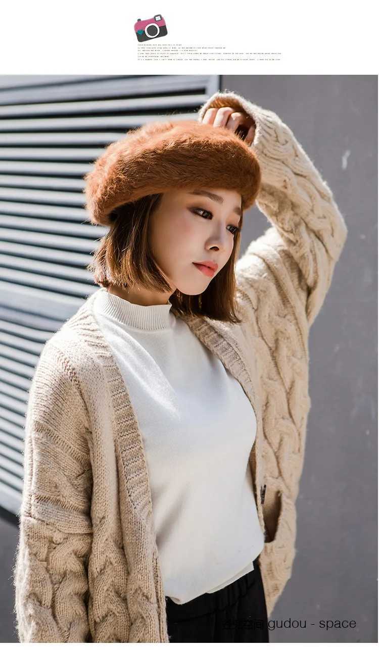 New Fashion Cheap Rabbit Fur Winter Beret Hat for Women Knitted Hat fashion Beret for Adult Girl Solid Colors Fashion Lady CapX240919