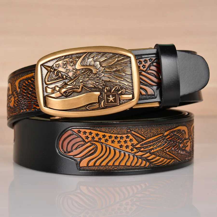 High quality mens eagle design alloy deduction style belt embossed cow belt essential accessories for jeans and casual pants; W240920