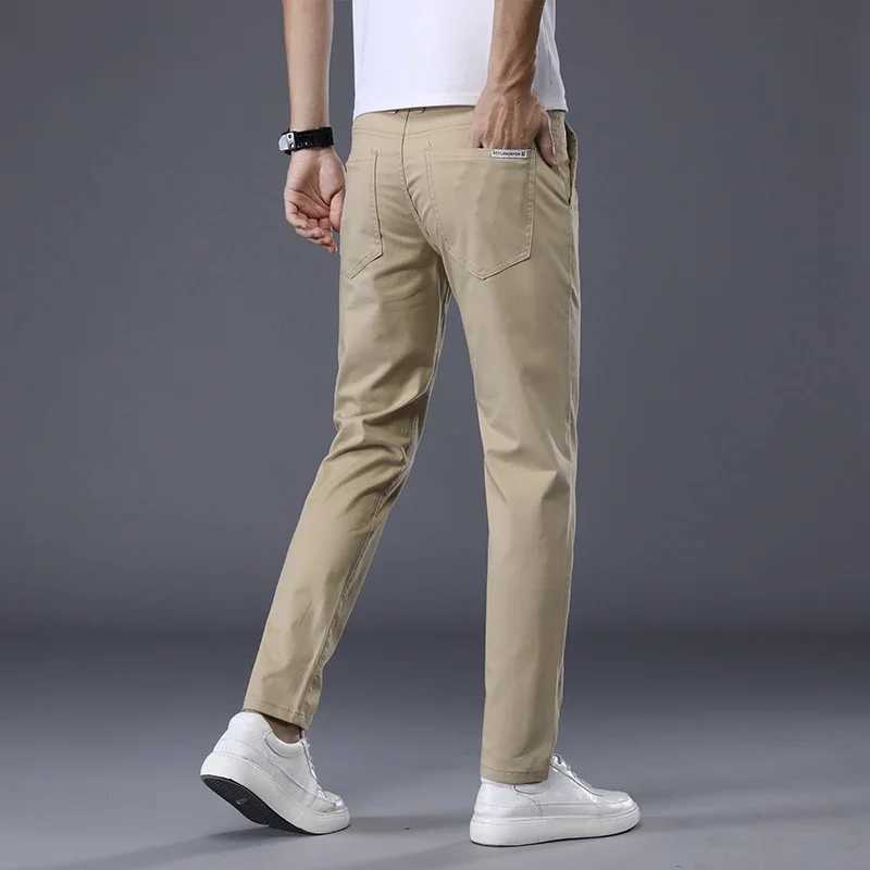 7-color mens classic summer thin casual pants business fashion elastic cotton ultra-thin solid color mens brand clothing W240919