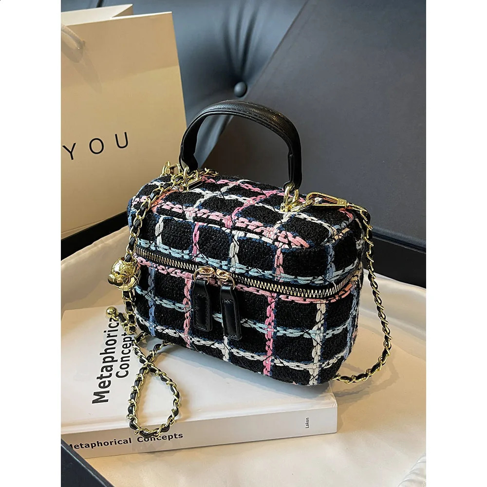 Fashion Plaid Print Tweed Crossbody for Women Casual Versatile Female Shopping Chain Shoulder Pack Large Capacity Handle Bag 240913 470f 4