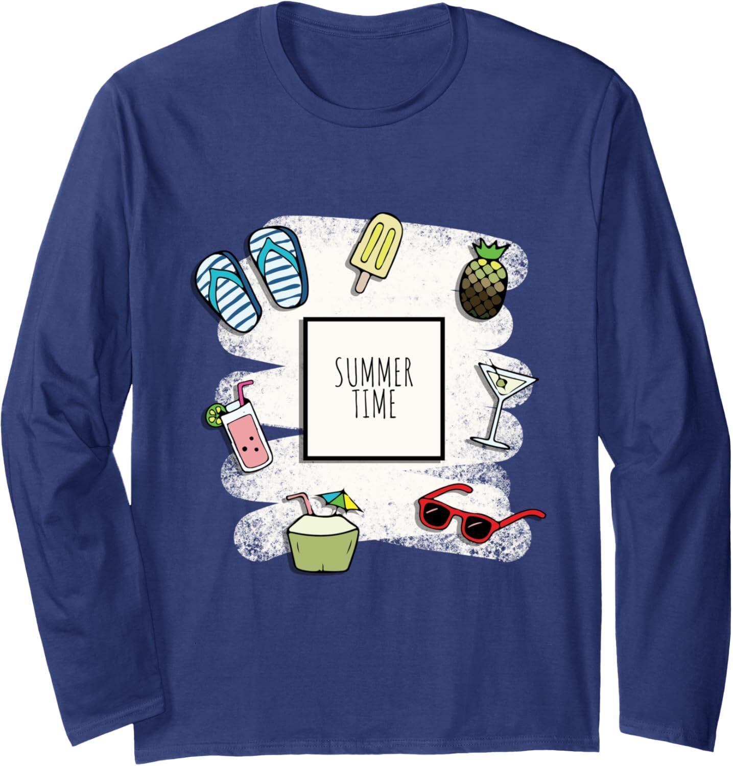 Long Sleeve Shirts for Men sweatshirt Summer Time Cocktails, Pineapple, Sunglasses Long Sleeve Tee Streetwear Casual tops clothes