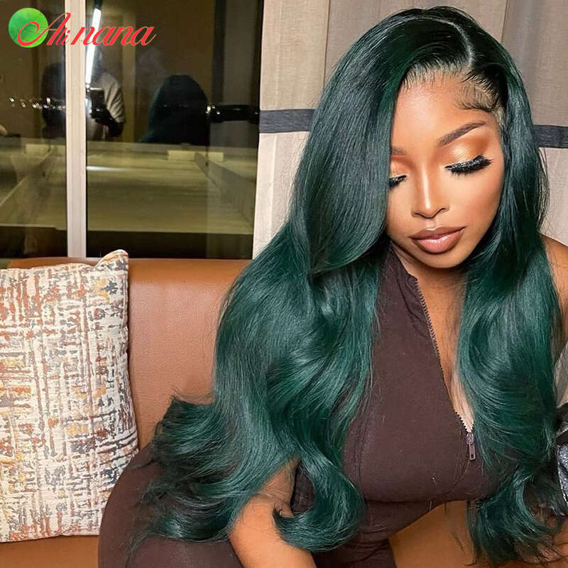 Olive Green Color Body Wave Transparent Brazilian Human Hair Pre-Plucked 13x4 Lace Frontal Wig Remy Highlights Wigs
