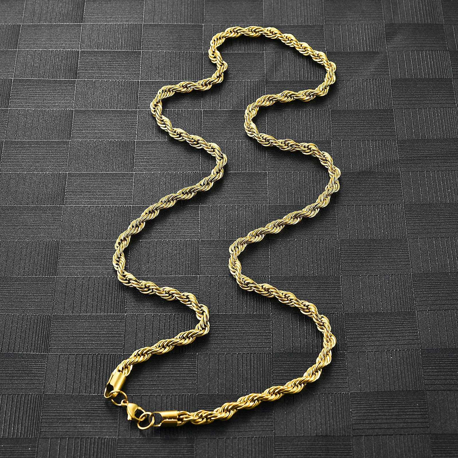 Gold Color Plated Choker Necklace Dainty Twist Rope Chain High Quality Stainless Steel For Women Men Fashion Jewelry for GiftX240919