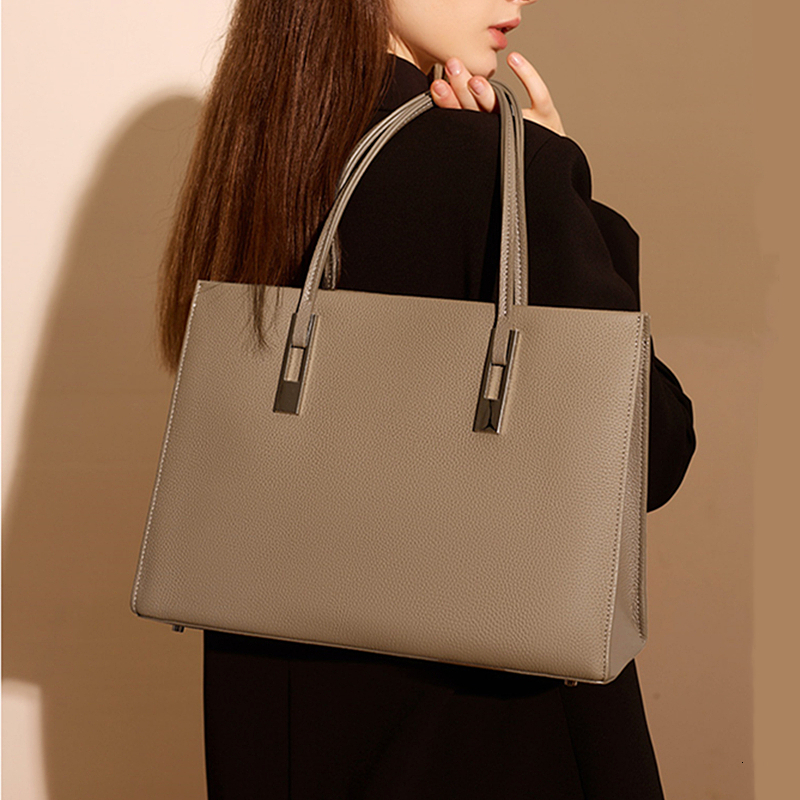 Toptrends Cowhide Genuine Leather Large Tote For Women 2024 Trend Designer Commuter Shoulder Bags Work Ladies Handbags