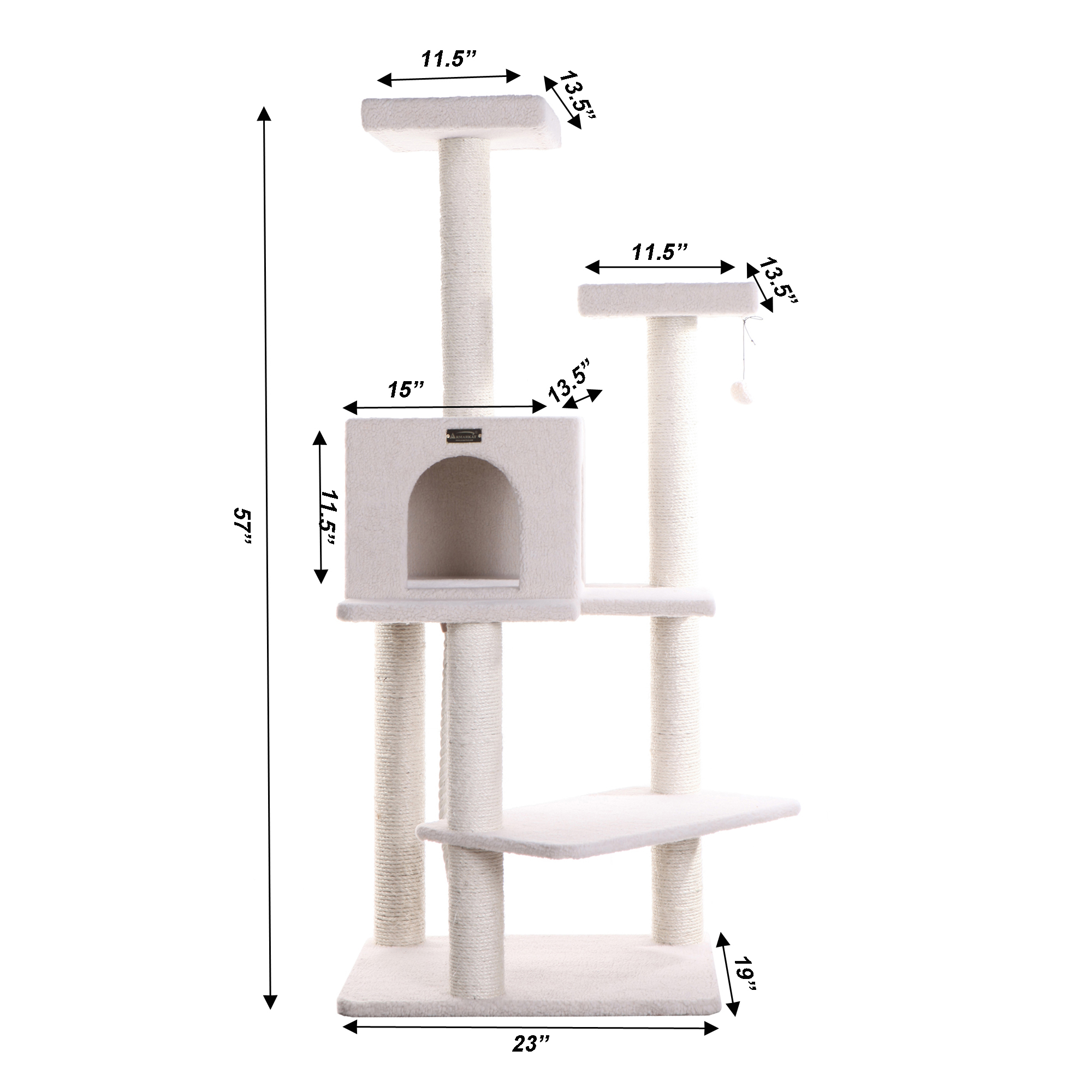 Armarkat Ivory 57" High Real Wood Cat Tree, Fleece Covered Cat Climber, B5701