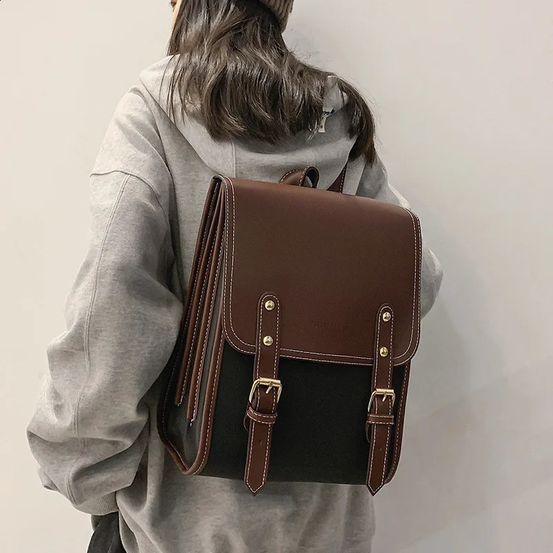 College style retro fashion JK student PU school travel womens backpack fully matched simple large capacity brown uniform school bag 240918