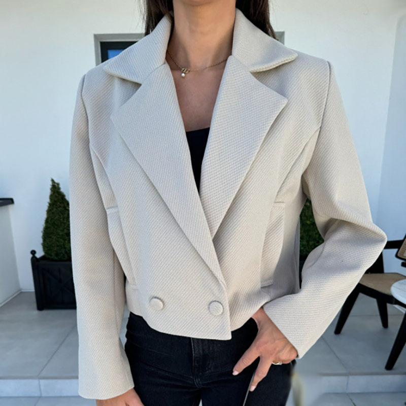 Fall Lapel Neck Bottom Button Women's Coat Elegant Solid Pocket Wool Top Outerwears Winter Long Sleeve Commuter Jackets Cardigan