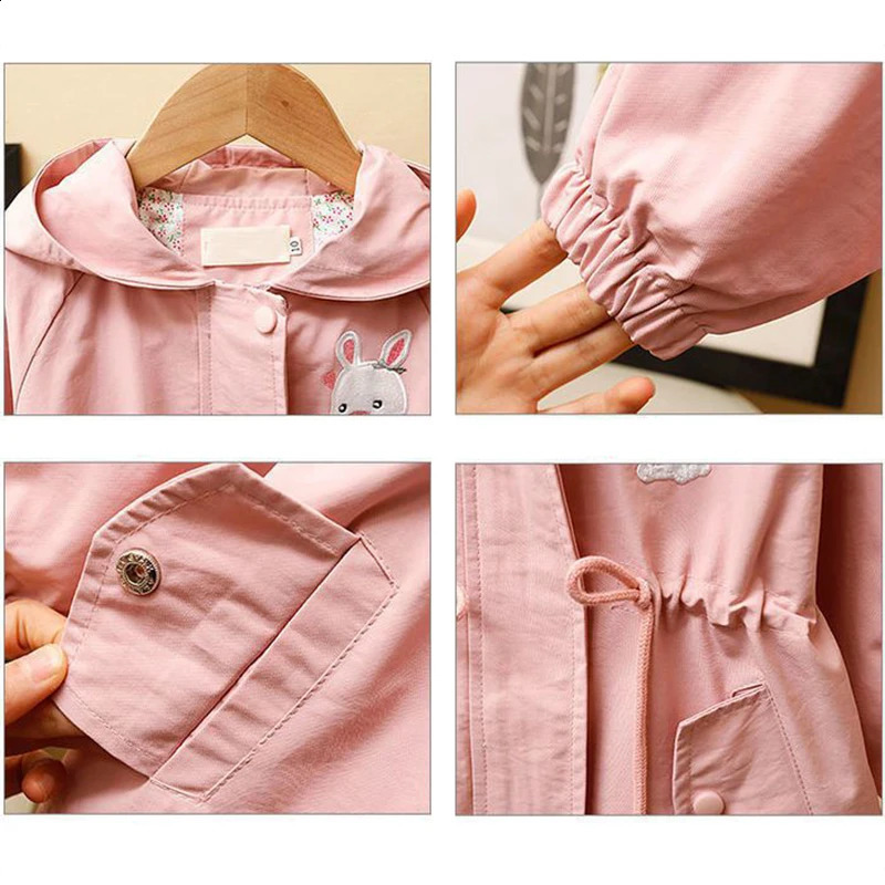 2-7-year-old baby girl jacket spring and summer casual windproof childrens jacket cute rabbit hooded zipper baby jacket childrens clothing 240918