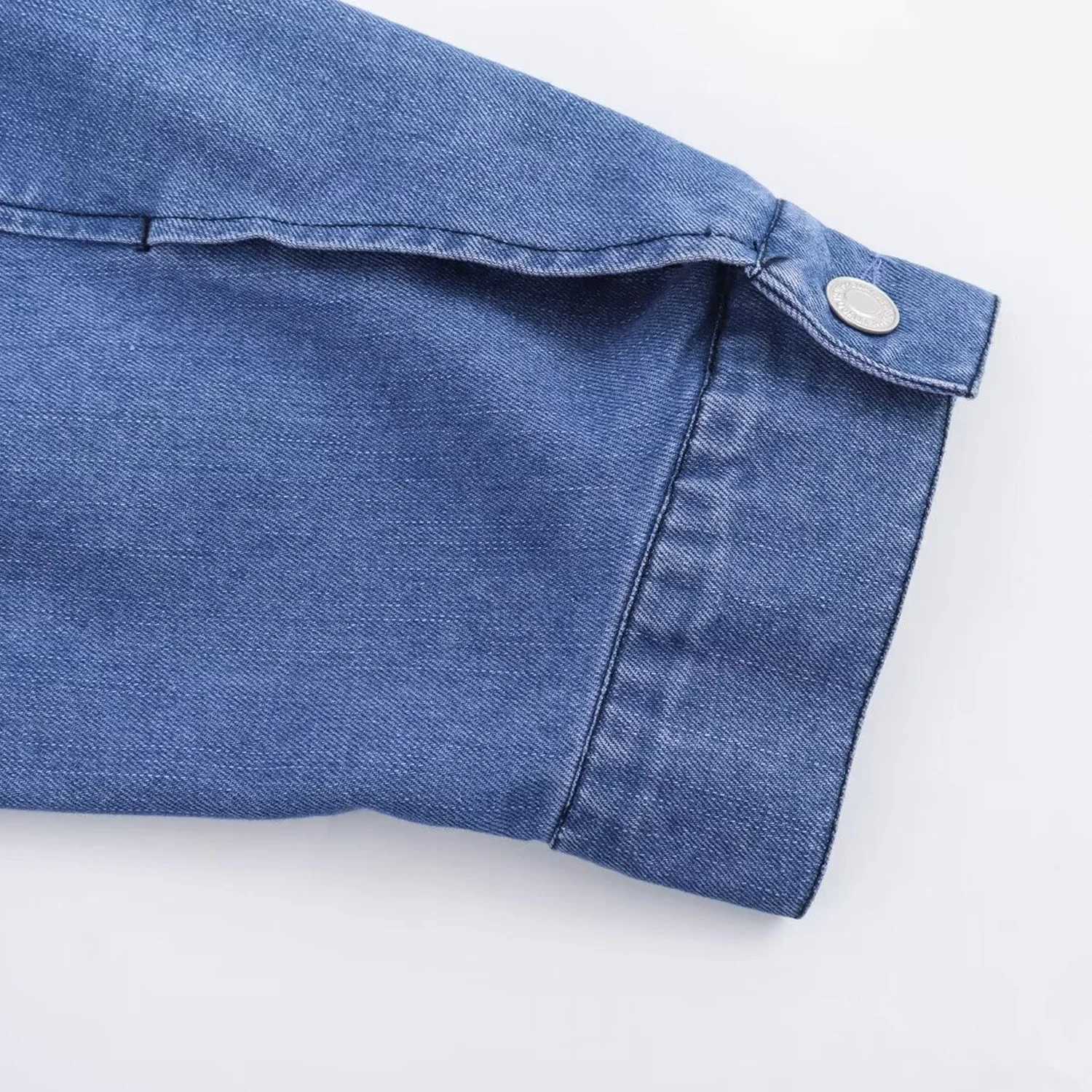 Womens new denim jacket jacket solid color loose casual versatile zippered long sleeved topX240920
