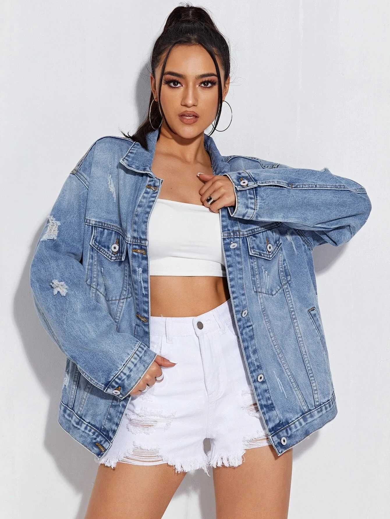 Women Jean Jacket Button Down Long Sleeve Denim Jackets With PocketsX240920