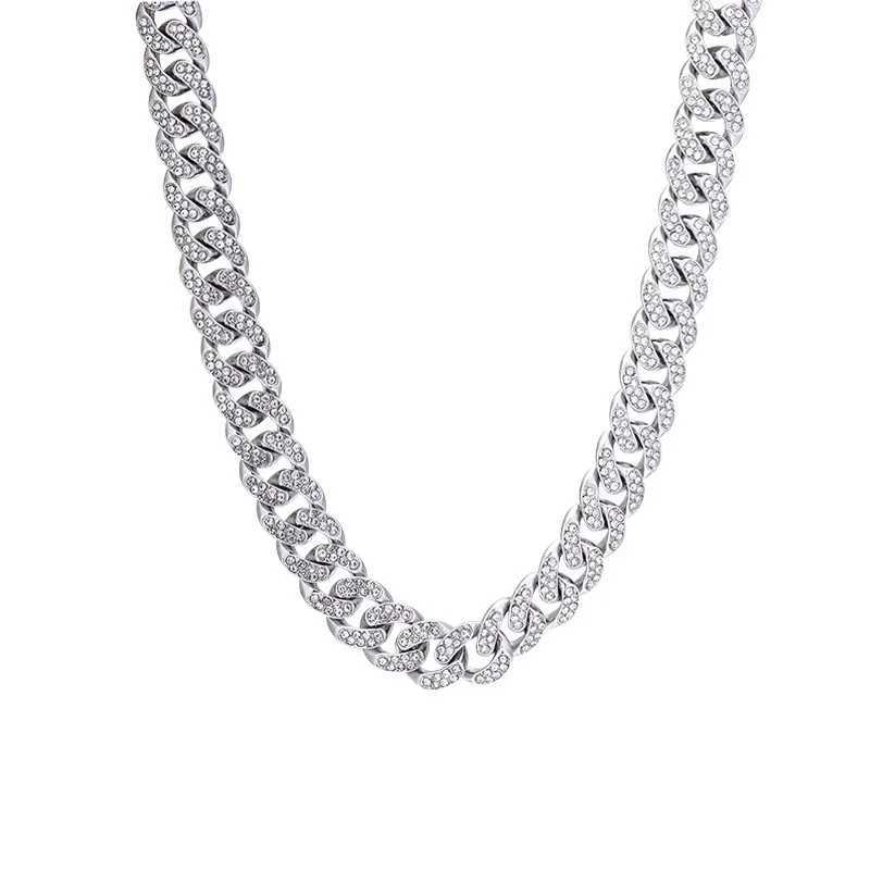 New Design Trend Hip Hop Titanium Steel Necklace ins Fashion Double Row Full Diamond Punk Cuban Necklace For Men and WomenX240919