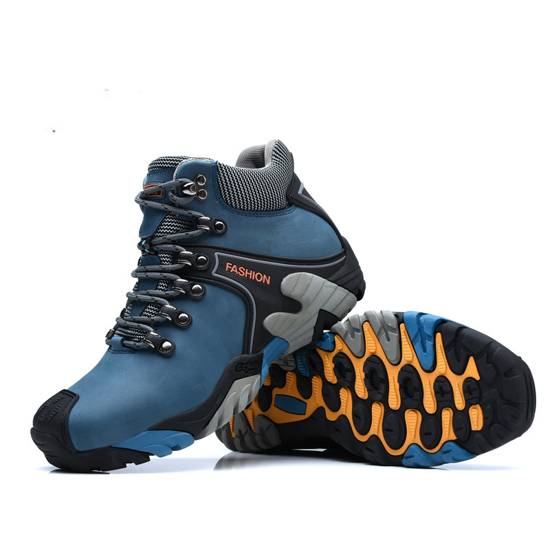 Genuine Blue Leather Winter Men's Hiking Outdoor Sports Shoes Man High Quality Trekking Boots For Men chaussures de sport dfe3 5553