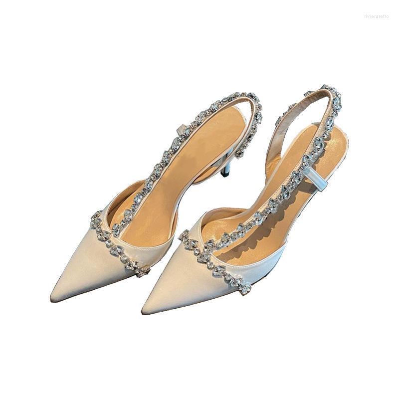 Sandals Elegant French Rhie Closed Toe Women's Pointed Small Heel Single-layer Shoes Stiletto Fairy White