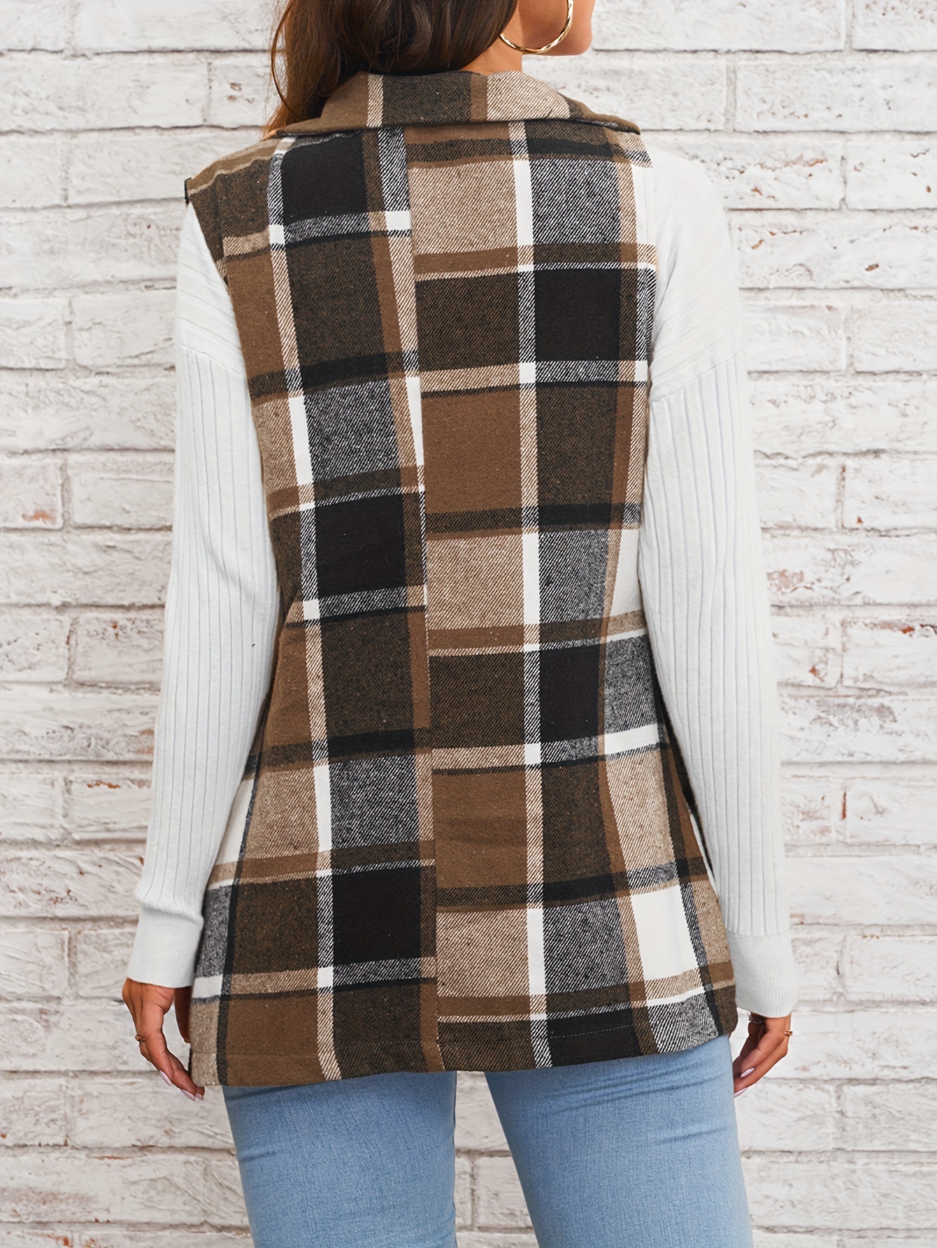 Europe America Hot selg women's elegant commuting lapel single breasted multicolored plaid spring and autumn vest