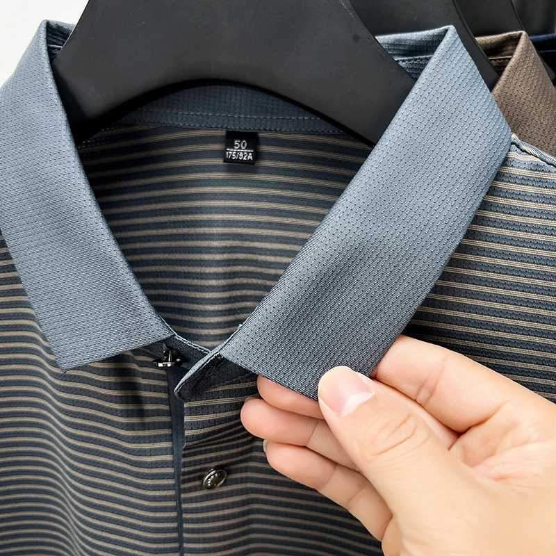 High end Brand Mens POLO Shirt Ice Silk Seamless Short Sleeve 2024 Summer New Fashionable Stripe T-shirt Business Casual MensweXJ240920