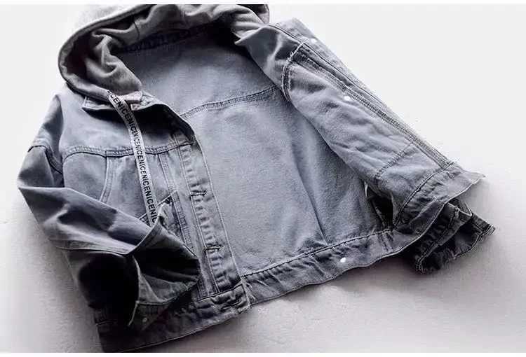 Spring Autumn Long Sleeves Hooded Women Denim Coat Jacket Korean Big Pockets Jean Jacket for Women Fashion Single-breasted TopsX240920