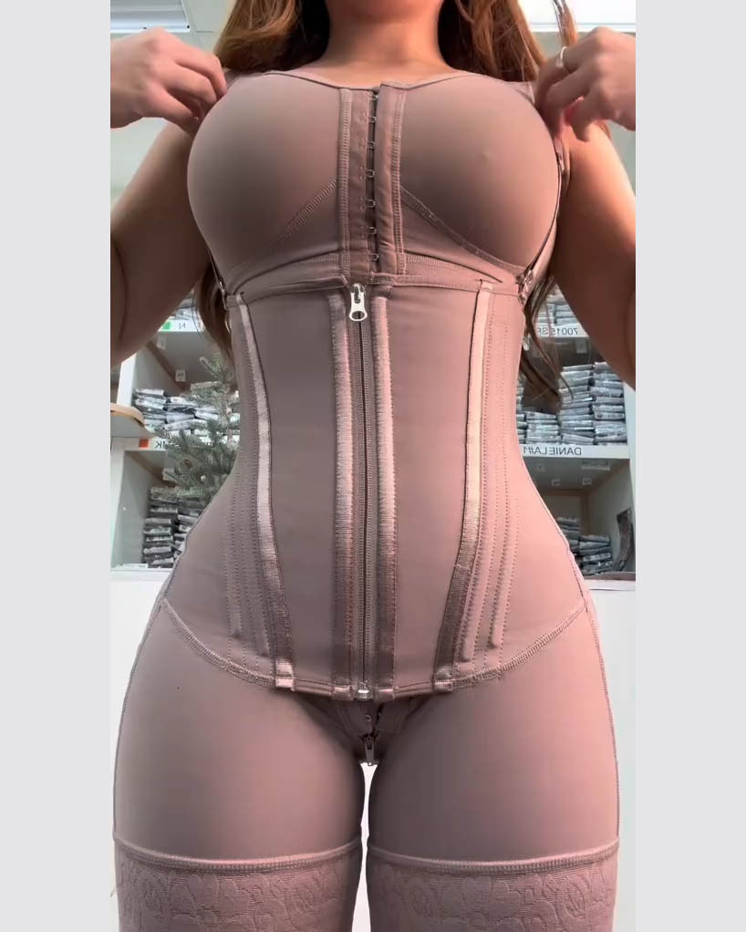 Fas Women Body Shapewear Waist Trainer Corset Shaping High Compression Open Chest Sleeveless Jumpsuit With Shoulder Straps