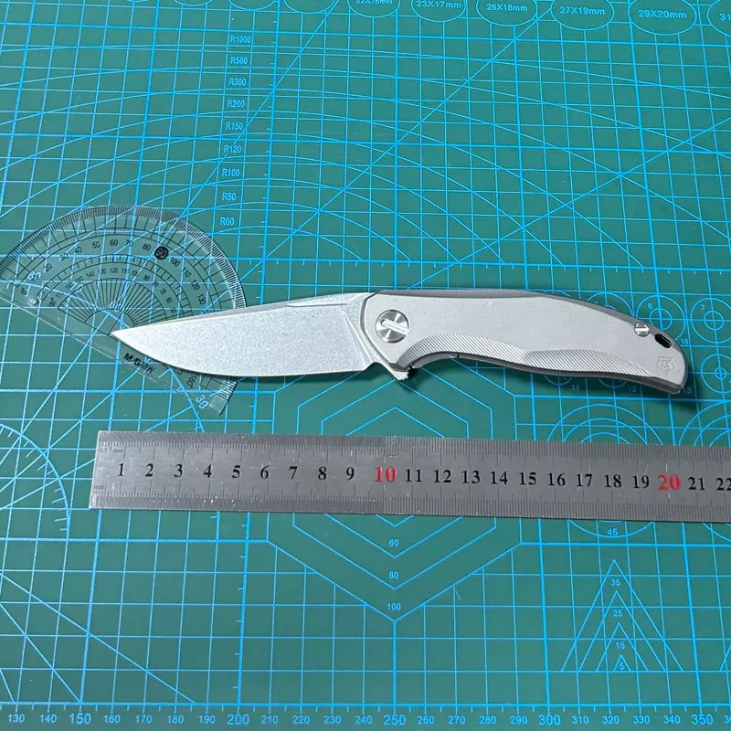 High End Flipper Knife M390 Stone Wash Drop Point Blade CNC TC4 Titanium Alloy Handle Ball Bearing Outdoor Camping Hiking Fishing EDC Pocket Knives