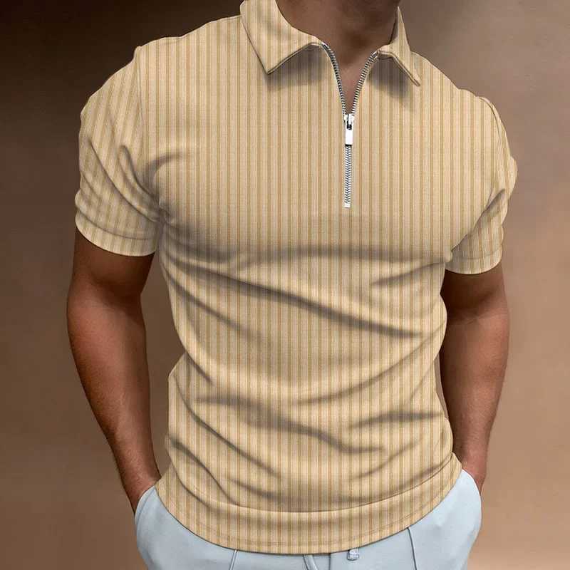 2024 Summer New Stripe Zipper Mens Fashion Polo Shirts Mens Polo Shirt Solid T-Shirt Brand Short-Sleeved Shirt Casual Slim TopsX240920