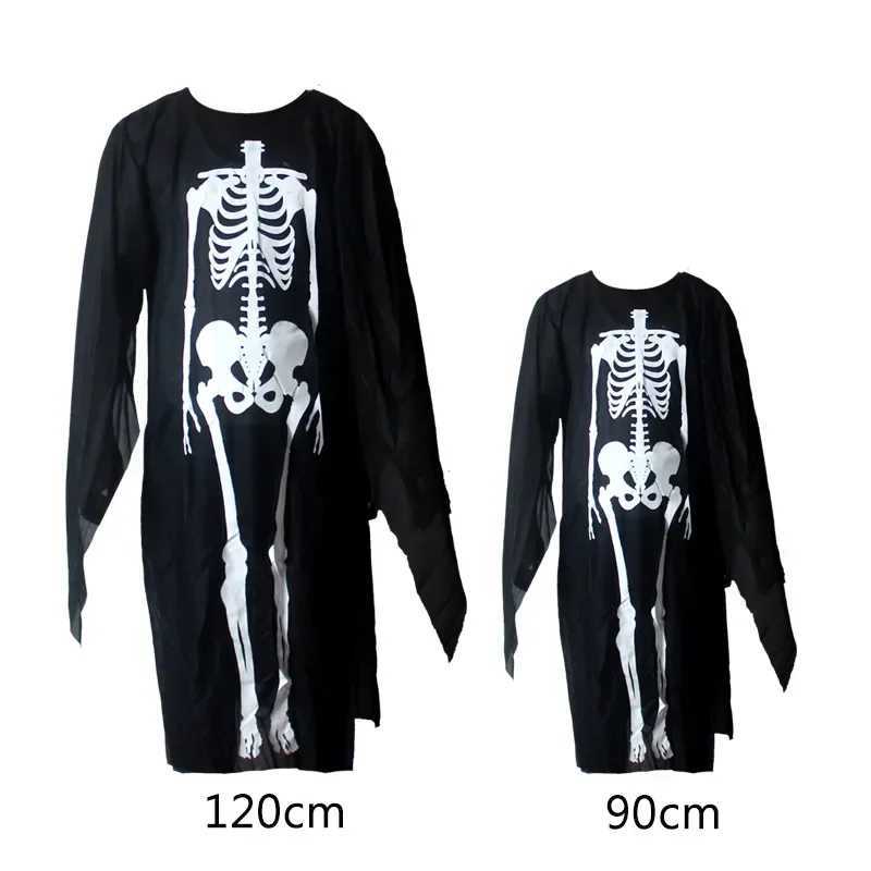 Halloween Adults Kids Skull Skeleton Printed Masquerade Scary Cosplay Costumes with Gloves for Carnival Party Clothes Stage Wear Y240919