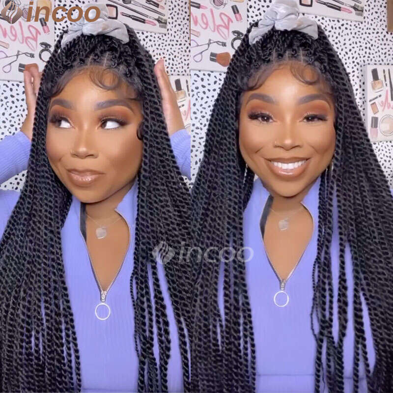 Full Hand Lace Twist Wigs For Black Women Synthetic Straight 26 36 Braiding Hair Daily Senegalese Braided Wig