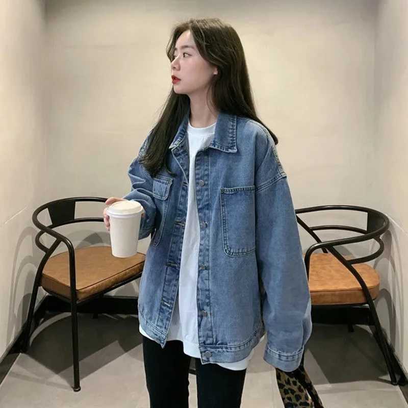 Womens Loose Denim Coat Korean Style Single-Breasted Long Sleeve Jacket Woman 2024 Spring Autumn Vintage Casual Jean Tops MujerX240920