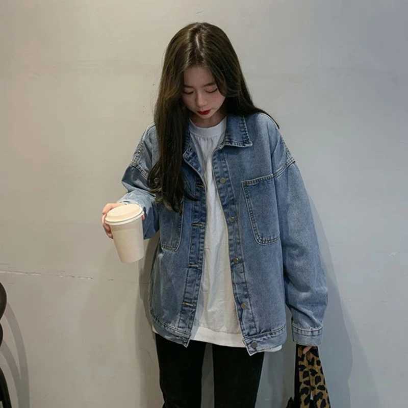 Womens Loose Denim Coat Korean Style Single-Breasted Long Sleeve Jacket Woman 2024 Spring Autumn Vintage Casual Jean Tops MujerX240920