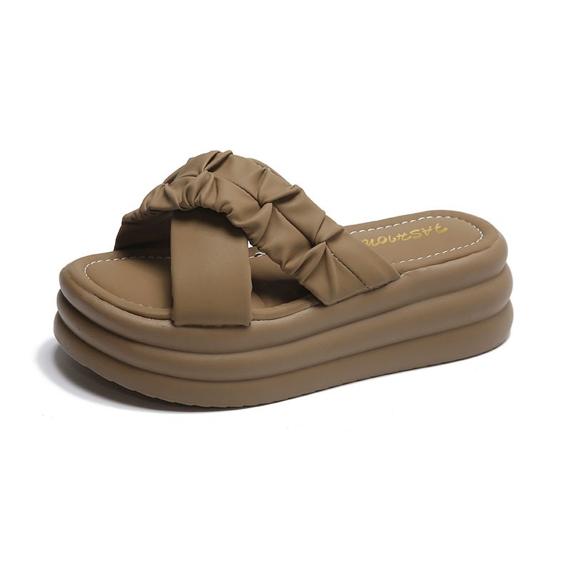 Thick soled 2024 summer new Korean version women's cross over sandals student casual height increasing slippers