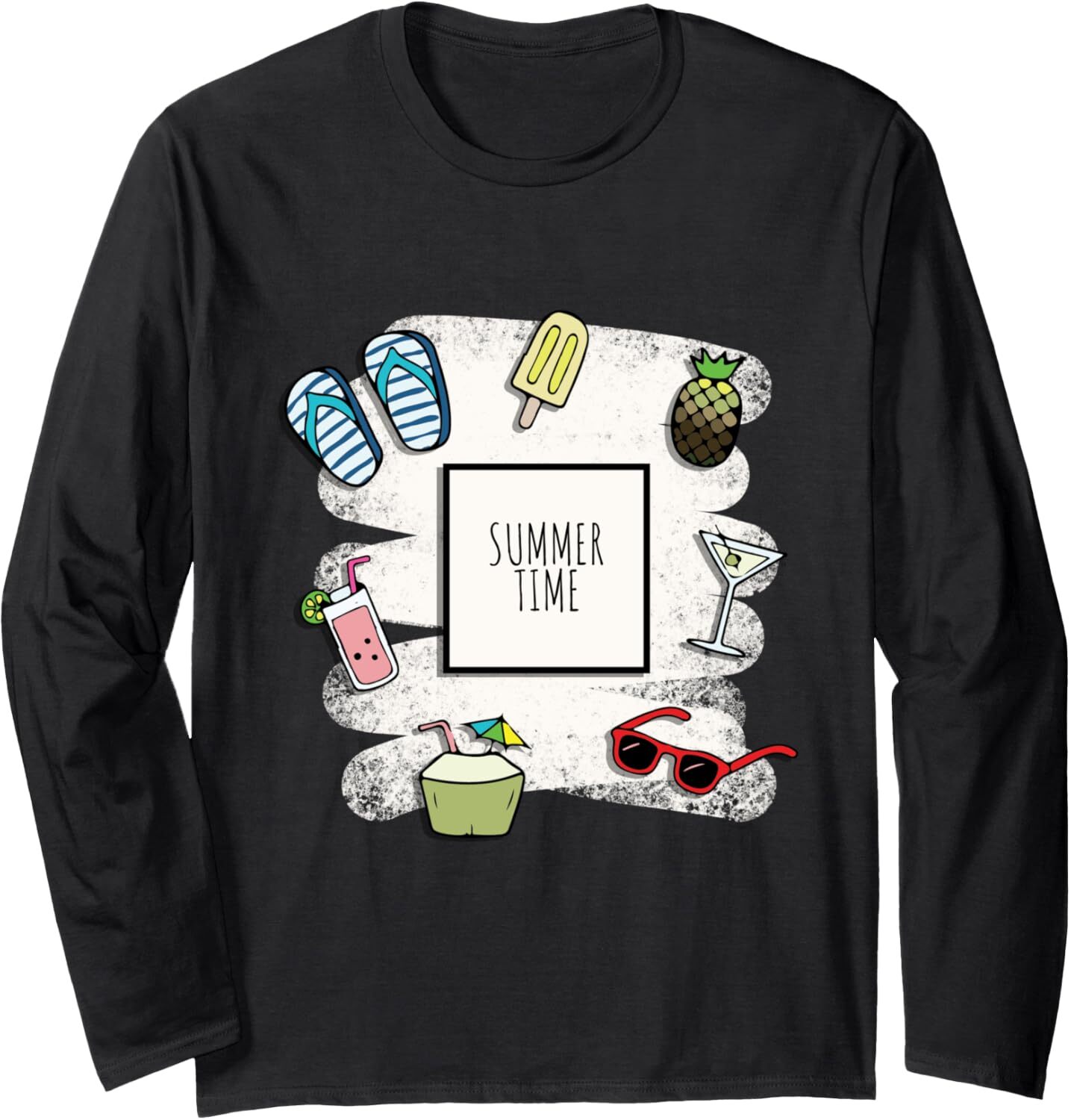 Long Sleeve Shirts for Men sweatshirt Summer Time Cocktails, Pineapple, Sunglasses Long Sleeve Tee Streetwear Casual tops clothes