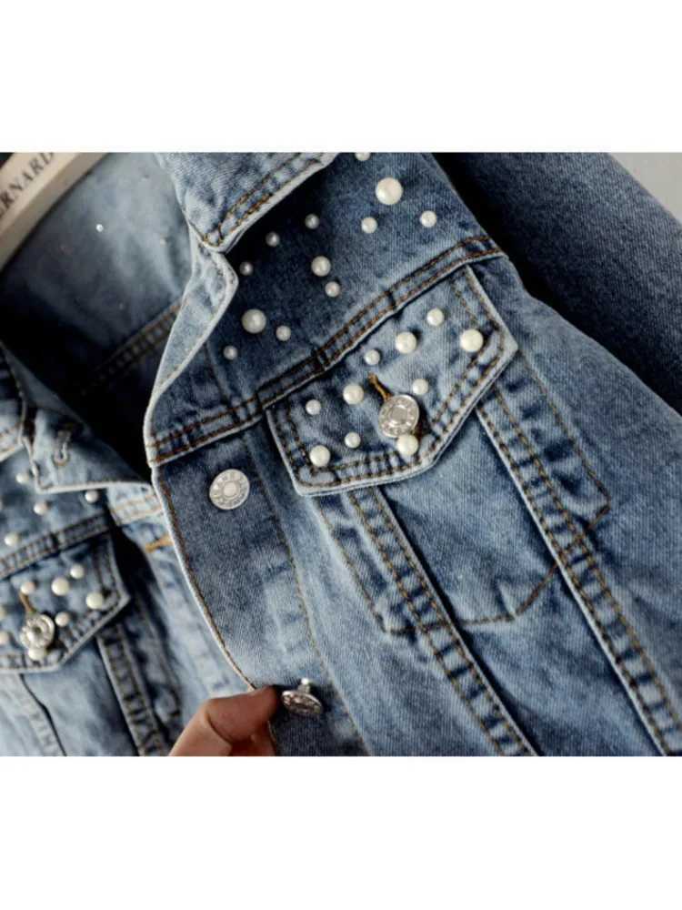 DEAT Fast Delivery New Autumn Fashion Womens Denim Jacket Full Sleeve Loose Button Pearls Short Lapel Wild Casual 2024 AP446X240920