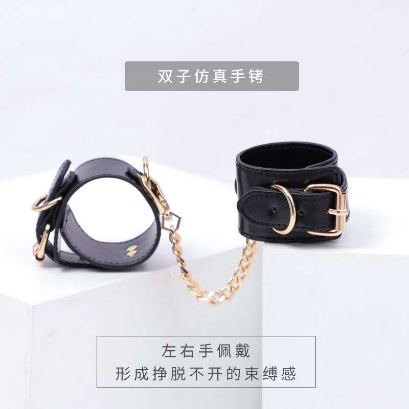 Customized SM props for foreign trade, bound handcuffs, black PU leather simulation, fun handcuffs, alternative adult products